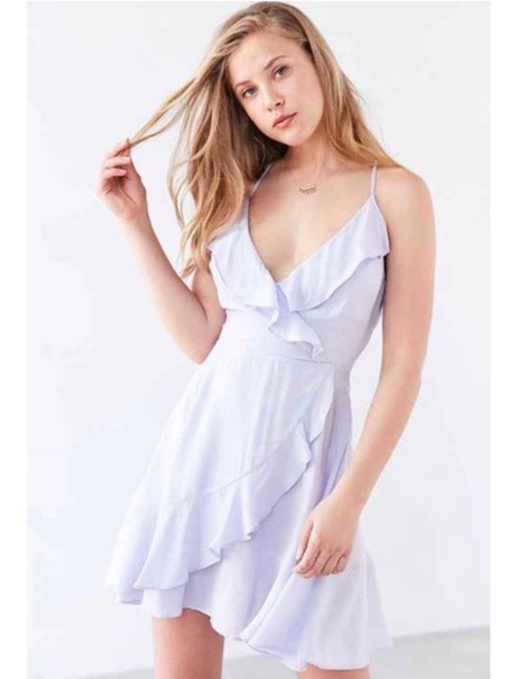 Urban Outfitters Kimchi Blue Sabrina Ruffle Wrap Mini Dress Lavender Sz 2